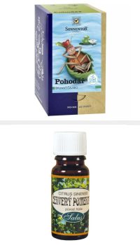 Bio čaj Pohodář od Sonnentor a éterický olej pomeranč Saloos blog greenstore.cz
