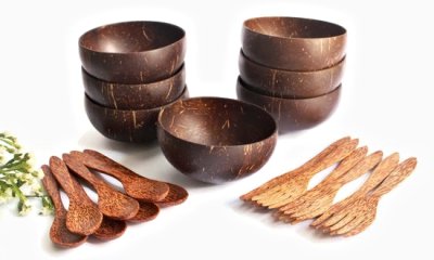 Nádobí z kokosu - kokosová miska, lžíce z palmového dřeva