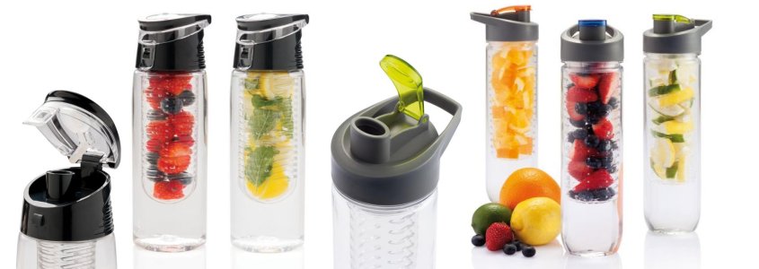 Láhve na vodu s košíkem na ovoce a bylinky