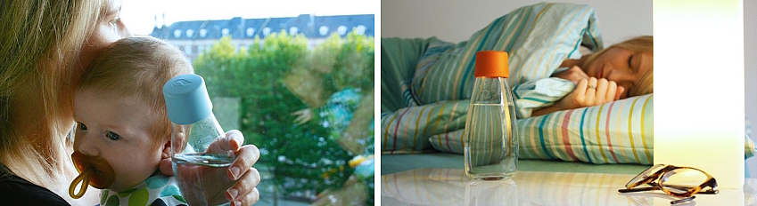 Retap sklenena lahev na vodu se zarukou na rozbiti