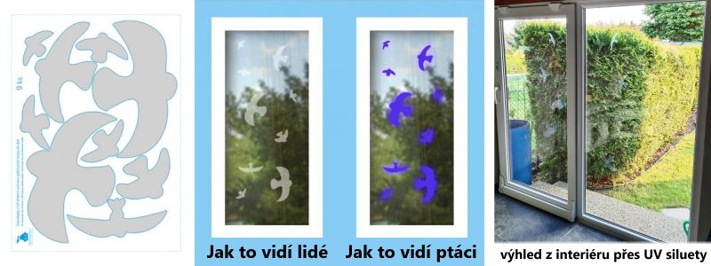 UV siluety ptáků proti nárazům do skel a oken