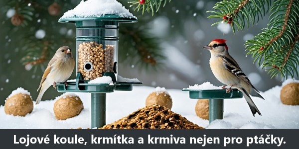 Krmiva a krmítka pro venkovní ptactvo.