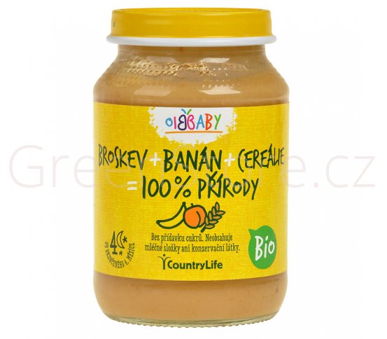 Příkrm broskev, banán, cereálie 190g BIO