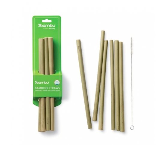 Bambusová brčka 6ks plus 1ks kartáček, délka 22cm, Bambu