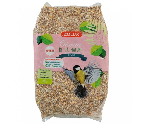 Bezslupkové krmivo pro ptáky Premium 4kg s ořechy a rozinkami Zolux