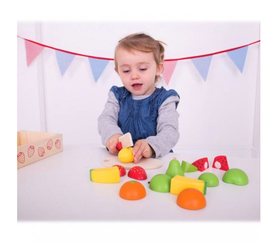 Bigjigs Toys Dřevěné krájecí ovoce v krabičce