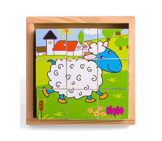Bigjigs Toys Obrázkové kostky kubusy Zvířátka 9 kostek