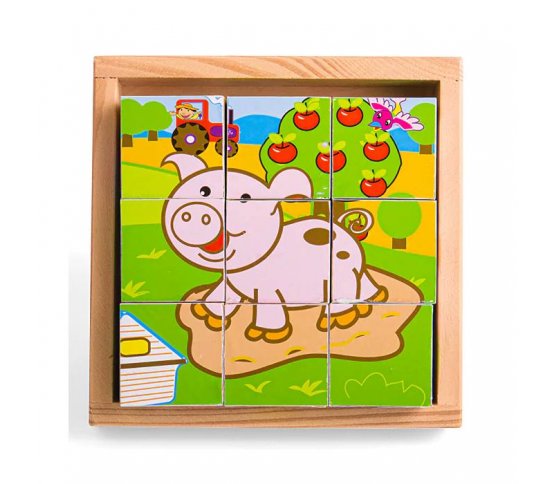 Bigjigs Toys Obrázkové kostky kubusy Zvířátka 9 kostek