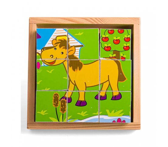 Bigjigs Toys Obrázkové kostky kubusy Zvířátka 9 kostek