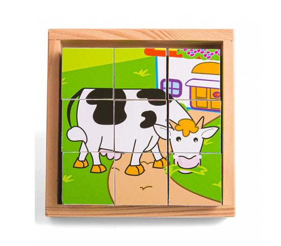 Bigjigs Toys Obrázkové kostky kubusy Zvířátka 9 kostek