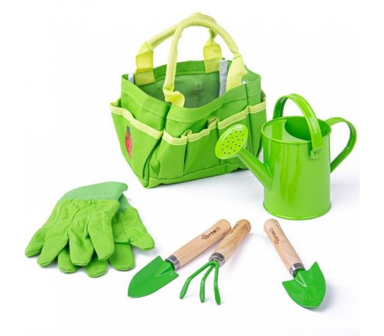 Bigjigs Toys Zahradní set nářadí v plátěné tašce zelený