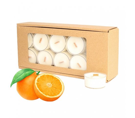 Čajové sójové svíčky s dřevěným knotem 20ks - pomeranč Aromka