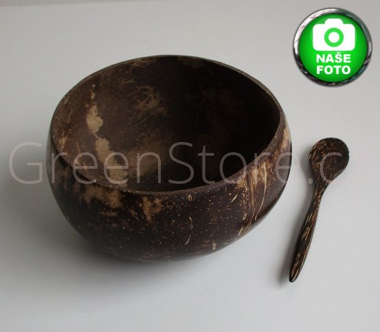 Přírodní dekorativní lžička a miska z kokosového dřeva