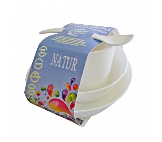 Dětský jídelní set z bioplastu - bílý Biodora