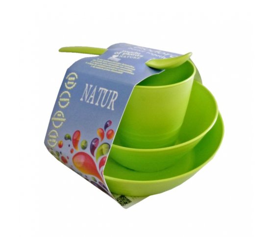 Dětský jídelní set z bioplastu - zelený Biodora