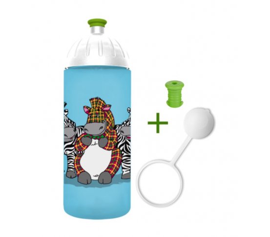 FreeWater Láhev 0,7l - Veselé zebry tyrkysové špunt krytka zdarma