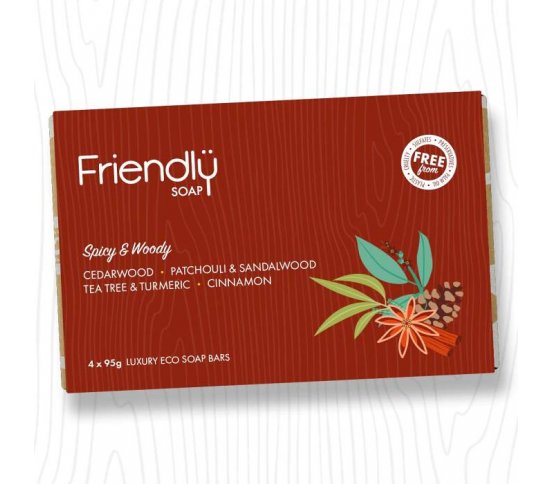 Friendly Soap Dárková sada mýdel Spicy and Woody 4x95g 3