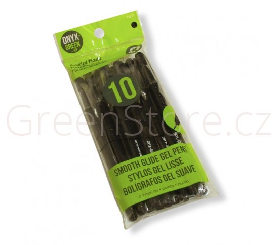 Gelová pera z recyklovaného plastu 10ks - černá náplň Onyx Green