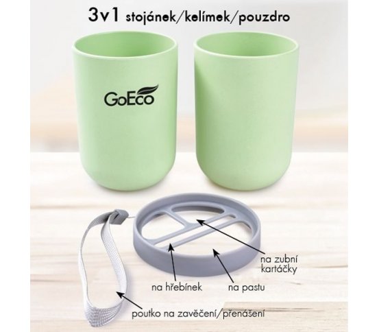 GoEco Bambusové cestovní pouzdro 3v1 - zelené