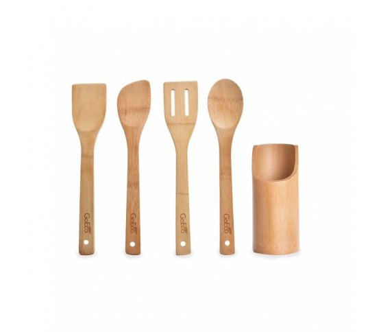 Bambusová sada vařeček, stojanu přírodní