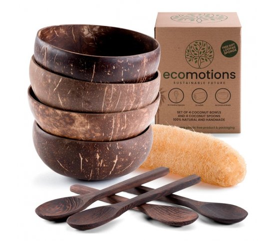 Herbatica Sada 4ks kokosových misek se lžícemi a lufa