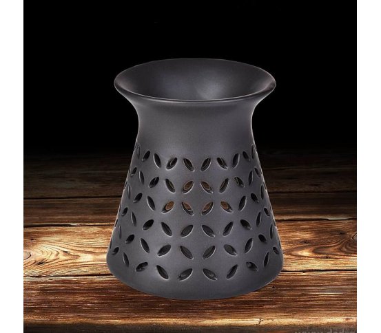 Keramická aromalampa s dekorem - matná černá