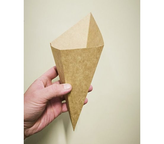 Papírový Kornout na hranolky 150g Kraft nepromastitelný (100ks)