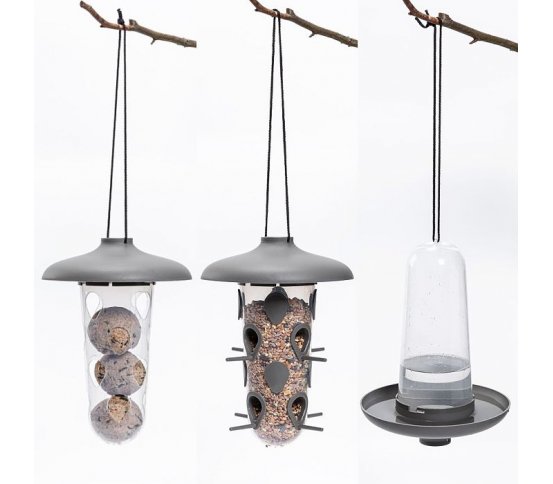 Krmítko a pítko 3v1 pro ptáky Robin - antracit Plastia