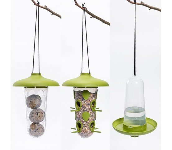 Krmítko a pítko 3v1 pro ptáky Robin - zelené Plastia