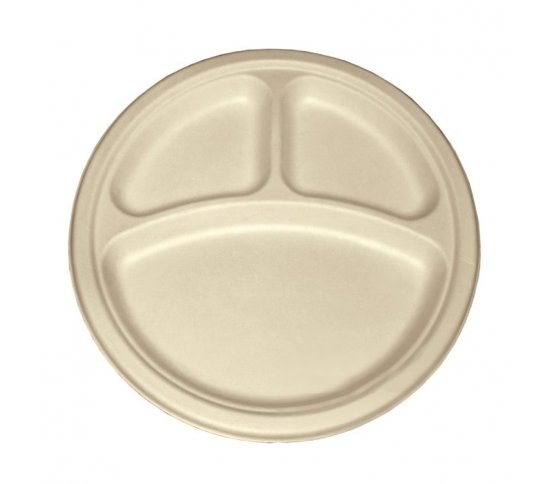 Kulatý talíř 3-dílný Natural 26cm z cukrové třtiny (50ks)