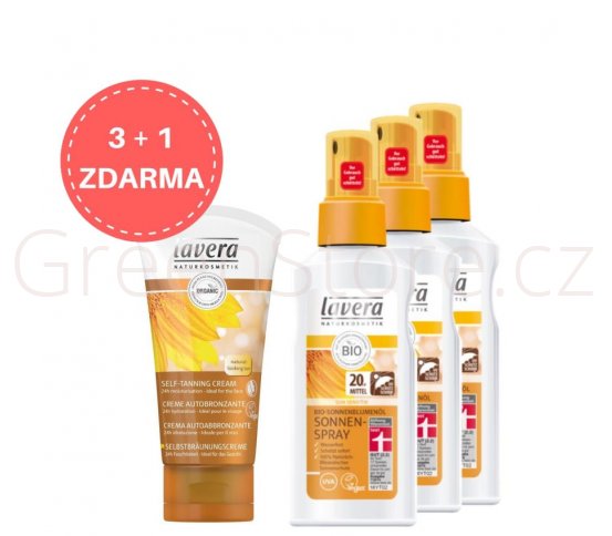 Lavera Opalovací mléko ve spreji SPF20 125ml 3ks   Samoopalovací pleťový krém 50ml zdarma