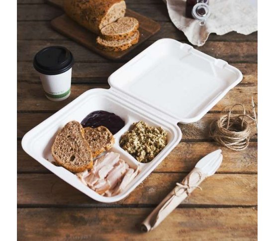 Menu box 3 sekce 1500ml - 22x20cm z cukrové třtiny (50ks)