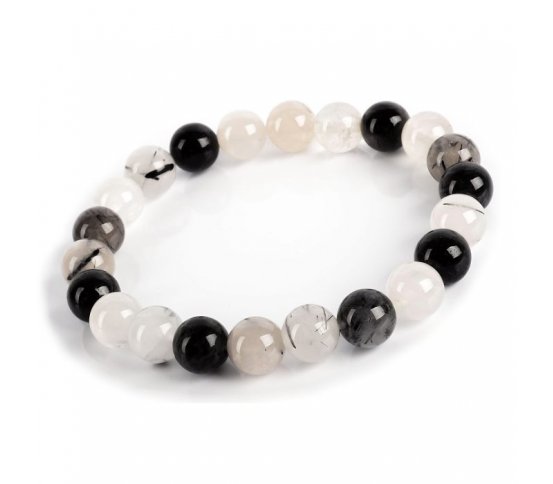 Náramek Křišťál s černým turmalínem 8mm