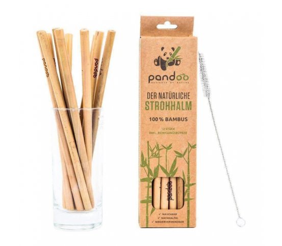 Pandoo Bambusová brčka s čistícím kartáčkem 12ks
