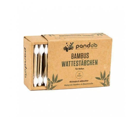 Pandoo Bambusové dětské vatové tyčinky s bio bavlnou 55ks