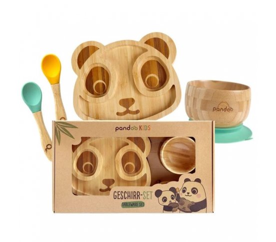 Pandoo Dětská jídelní sada s bambusovým talířem, miskou a lžičkami