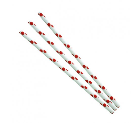 Papírová brčka 6mm x 20cm - červené puntíky (100ks)