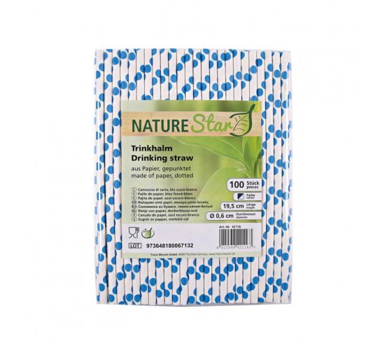 Papírová brčka 6mm x 20cm - modré puntíky (100ks)