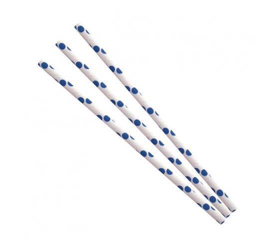 Papírová brčka 6mm x 20cm - modré puntíky (100ks)