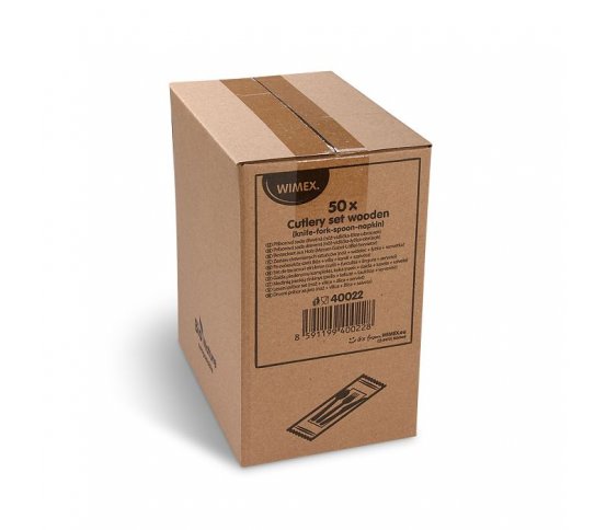 Příborový set dřevěný nůž-vidlička-lžíce-ubrousek (50ks) 2