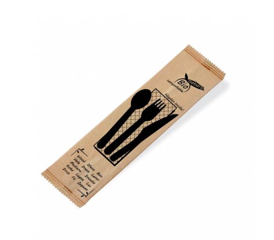 Příborový set dřevěný nůž-vidlička-lžíce-ubrousek (50ks) 1