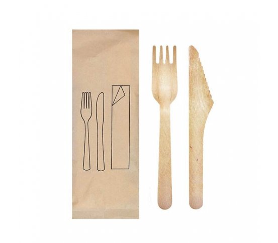 Příborový set dřevěný Vidlička Nůž 16cm (100ks)