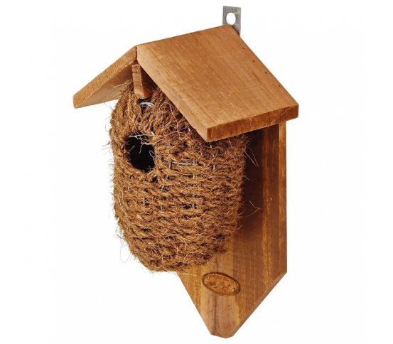 Ptačí budka z kokosových vláken s dřevěnou stříškou Esschert Design 1