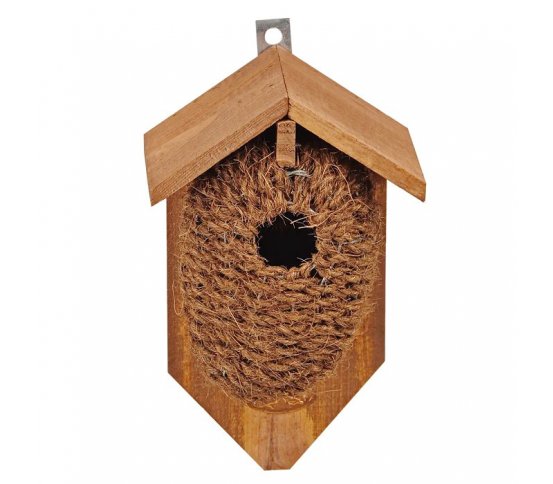 Ptačí budka z kokosových vláken s dřevěnou stříškou Esschert Design 5