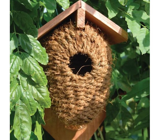 Ptačí budka z kokosových vláken s dřevěnou stříškou Esschert Design 2