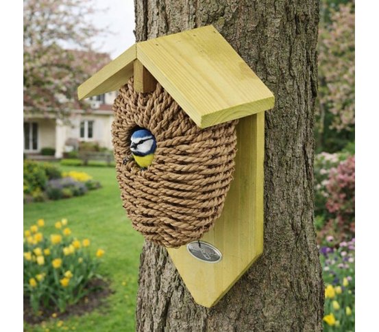 Ptačí budka z mořské trávy s dřevěnou stříškou Esschert Design 1 z