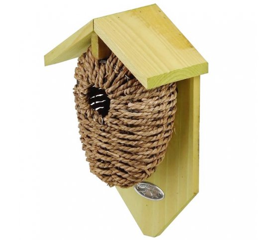 Ptačí budka z mořské trávy s dřevěnou stříškou Esschert Design 1