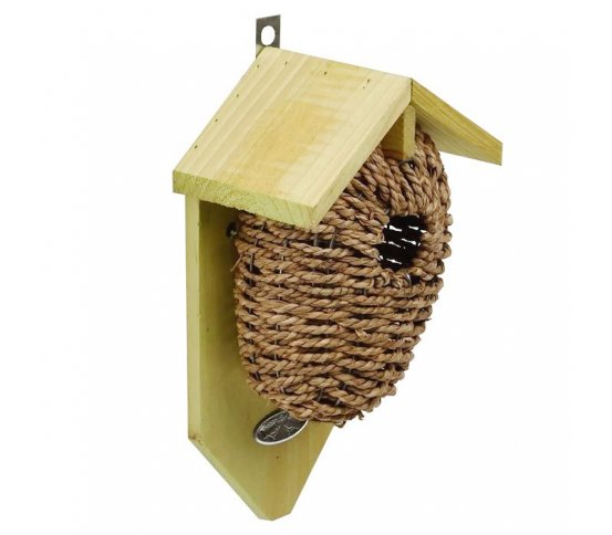 Ptačí budka z mořské trávy s dřevěnou stříškou Esschert Design 4
