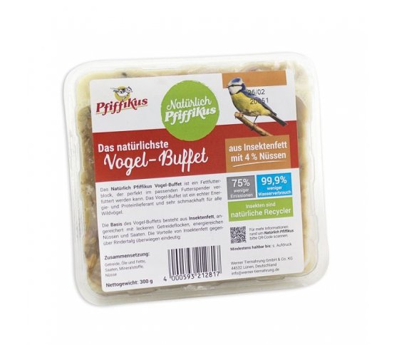 Ptačí koláč s hmyzím tukem a ořechy 300g Pfiffikus