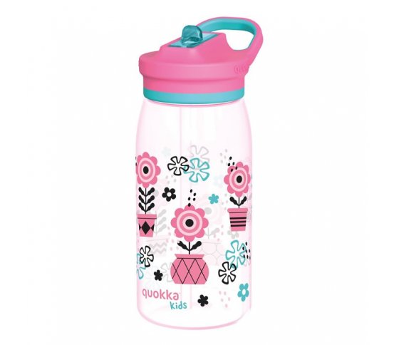 Quokka Dětská tritanová láhev s pítkem 580ml - kytky